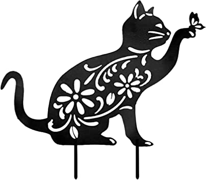 Sewroro Gartendekoration Vogelschreck Katzen Metall Katze Garten Statuen Schwarze Katze Silhouette Garten Katze Stäbe Dekorative Gartenstecker für Halloween Gartengarten Rasendekoration