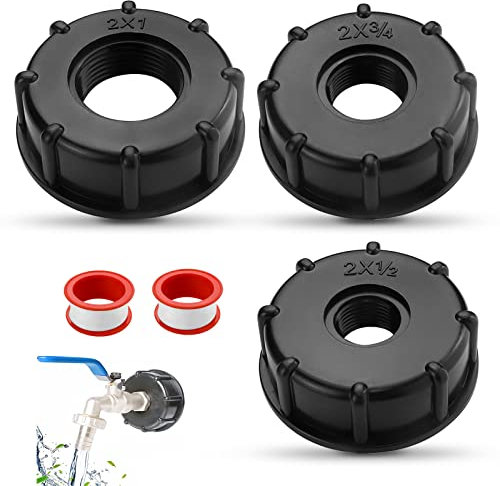 WZYTEU 3 Stück IBC Tank Zubehör, Innengewinde IBC Adapter 1 3/4 1/2 für Regentonnen, Wasserhahn, Absperrhahn, Tank, mit 2 Dichtband, Schwarz