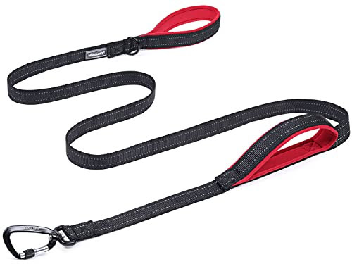 VIVAGLORY Dog Lead Lighthook Double Handle Dog Lead, Leash with Traffic Handle & Locking Carabiner for Walking & Training, Traffic Control Lightweight Carabiner for Puppy Pet, 1.5m x 2.5cm, Black
