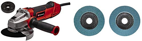 Einhell Meuleuse d'angle TE-AG 125/1010 CE Q (1 010 W, écrou à fixation rapide, réglage électronique de la vitesse, tête métallique plate, capot de protection) + Kit de 2 disques à lamelles