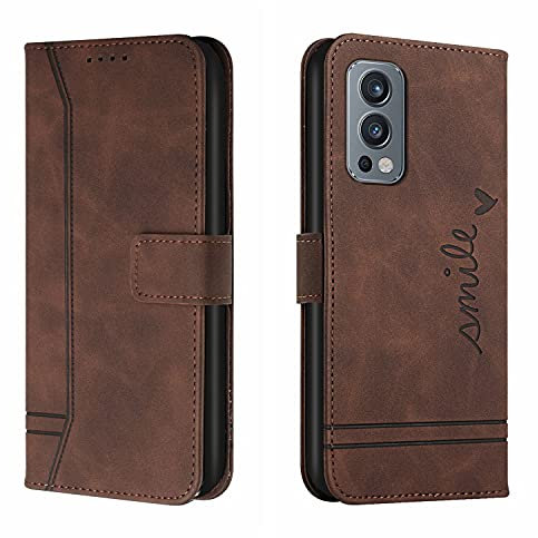 Bravoday Hülle für OnePlus Nord 2 5G, PU Ledertasche Handyhülle Flip Schutzhülle für OnePlus Nord 2 5G, mit Kartenfäch & Kickstand, Braun
