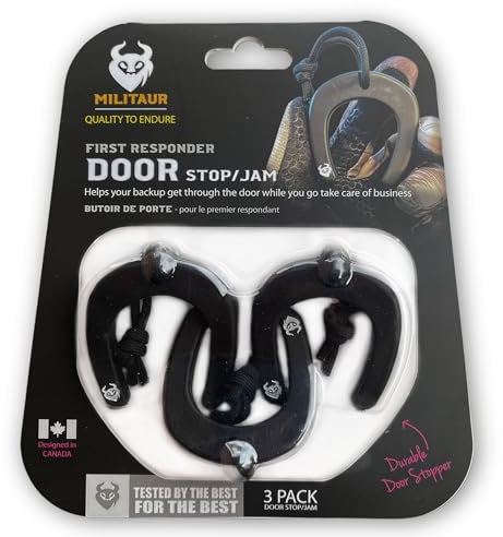 Militaur First Responder Black Door Stop. Stops Doors from Closing. Molle & PALS Compatible. Police & EMS Door Jam. Firefighter Tools Door Wedge. Door Pinch Guard for Safety. (3 Pack)
