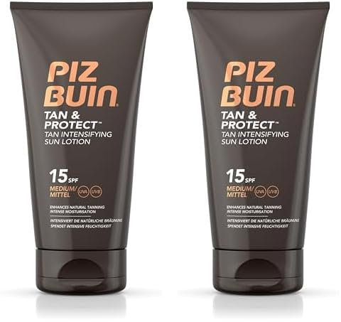 Piz Buin Tan und Protect Intensiving Lotion LSF 15, Bräunungsintensivierende Lotion mit effektive UVA- und UVB-Filter, 150 ml (Packung mit 2)