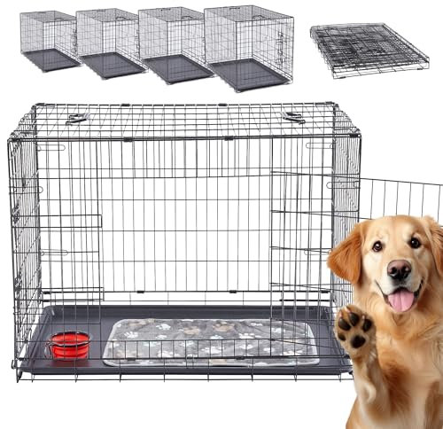 Arebos Hundekäfig 63 x 45 x 51 cm | Hundetransportbox Auto klappbar | Hundebox faltbar | Transportbox Hund mit 2 Türen | Hundekäfig für Zuhause inkl. Kuscheldecke + Napf | S Schwarz