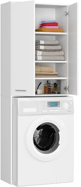 BDW - Mobile Per Lavatrice, Scaffale, Mobile Alto - Mobile da Bagno, Mobile Multiuso - 2 Ante - Mobile Contenitore, Mobile Alto 180cm - Lavanderia - Bianco