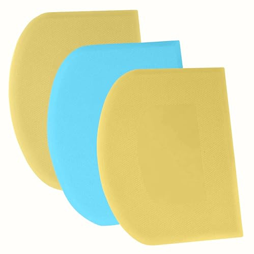 SURDOCA Dough Scraper Bench Scraper - 3P 4.7x3.7 Plastic Flexible Bowl Scraper, Sharp Edge & Angles Cake Scraper. Non-Slip Bakeware Decorating Tools Sculpting & Modeling Tools - Yellow+Blue+Yellow