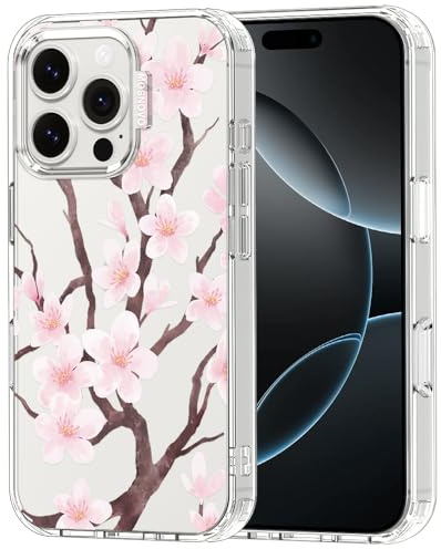 MOSNOVO Case for iPhone 16 Pro, [Buffertech 6.6ft Military-Grade Drop Protection] [Anti Peel Off Tech] Clear TPU Bumper Phone Case Cover Design - Cherry Blossom Floral