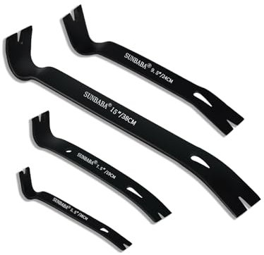 SUNBABA 4-Pack Pry Bar Set 5-1/2/7-1/2/9-1/2/15 Mini Nail Puller Crowbar,Utility Heavy Duty Claw Bar,High-Carbon Steel Crow Bar Tool for Woodworking,Prying,Lifting,Pulling