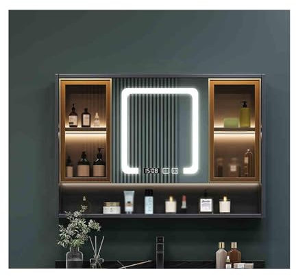 HUFIREHU Toilette Miroir Avec éClairage Led Armoire De Toilette Avec éTagèRe RéGlable Armoire Murale Salle De Bain Armoire Miroir De Salle De Bain Avec Led Meuble Mural Toilette Rangement(Brown,100cm/