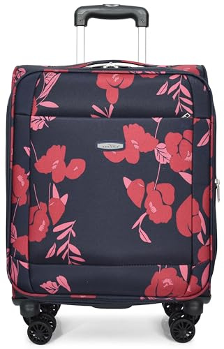 House Of Leather Cabin Size Suitcase Four Wheel Expandable Luggage Flower Print