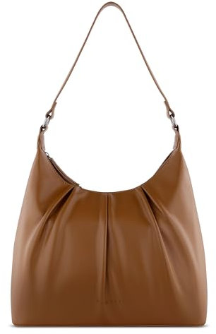 bugatti Mila Schultertasche aus Kunstleder, Damen-Umhängetasche, cognac