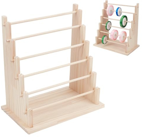 UNICRAFTALE Bandhalter, Näh Organizer für Basteln, Washi-Tape Aufbewahrung | 6-stufig,Massivholz,stabile Struktur,glatte Oberfläche,einfache Montage,Spulenhalter für Garn,ca.31,6x19,8x34cm
