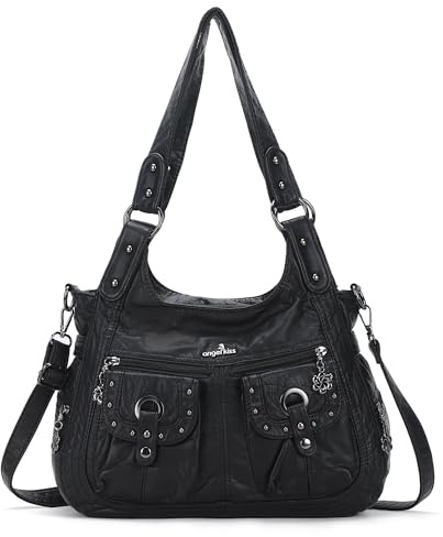 Angel Kiss Hobo-Taschen für Damen, modische Umhängetasche, Leder-Handtaschen, geräumige Tragetasche, Geldbörse mit Crossbody-Gurt, Schwarz, Large