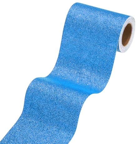 sourcing map 4 x 118 Sapphire Blue Glitter Wallpaper Border, Peel and Stick Self Adhesive Sparkle Glitter Contact Paper Border for Mirror Bulletin Board DIY Crafts Decor