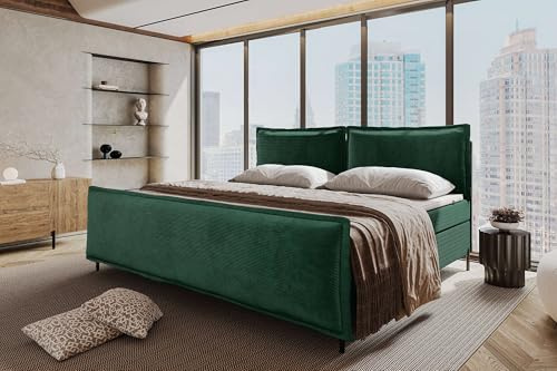 99rooms Vero Familienbett Boxspringbett Doppelbett Ehebett 240×200 cm Cordstoff POSO Dunkelgrün, Bettkasten 27 cm, Bonellfederkernmatratze 18 cm, Komfortschaumtopper 3,5 cm
