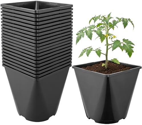 Garronda Maceta de plástico 16 x 16 x 16 cm (3L) Set de 20 Cuadrada con Esquinas Redondeadas con Orificios de Drenaje Resistente para jardín Invernadero balcón Interior y Exterior Negro GD-0200