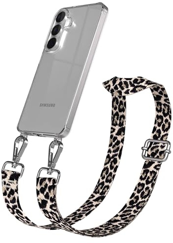 EAZY CASE Handykette - Verstellbares Taschenband kompatibel mit Galaxy S26, Schulterriemen, Handykordel mit Silikon Hülle, Umhängetasche, Leo - Schwarz Beige Silber
