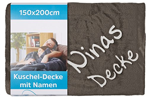 Wolimbo Kuscheldecke mit Namen - 200 x 150cm - Dunkelbraun - für Erwachsene und Kinder - Wohndecke Sofadecke nach Wunsch Bestickt