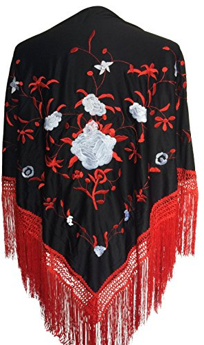La Senorita Spanischer Manton Tuch Schal bestickt. Flamenco-Tücher für das Fair-, Sevillana- oder Flamenco-Kleid. Large [190 x 90 cm] Ideale Größe für alle Altersgruppen [Mädchen & Frauen]