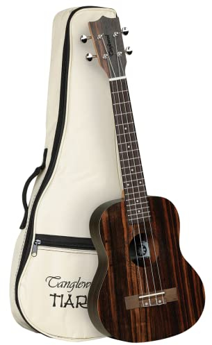 Tanglewood® TWT-19 Tenor-Ukulele aus Ebenholz, satiniert, mit Laser-Cut-Rosette, Gig Bag