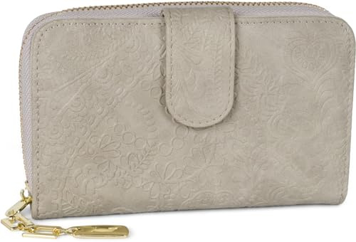 styleBREAKER Damen Geldbörse Paisley Prägung 16x95 cm | 16x9,5x3 cm Maß, Kunstleder. 7 Kartenfächer, Münz-Zipper, 2 Scheinfächer, Fotofach, Druckknopf und Reißverschluss.