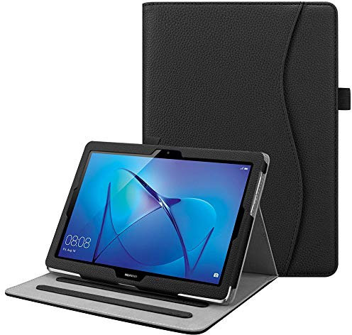 FINTIE Funda para Huawei MediaPad T3 10 - [Multiángulo] Folio Carcasa con Bolsillo de Documentos Función de Soporte para Huawei Mediapad T3 10 Tablet 9.6 Pulgadas IPS HD, Negro