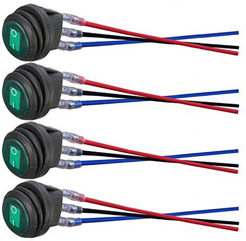 DONJON Runder Wippschalter,12V Schalter,20A/24V 10A wasserdichte LED-beleuchtetem Rocker Kippschalter (mit 16AWG Draht) SPST On/Off für Auto RV Truck Jeep Off Road Boat Marine (4Pcs) Green