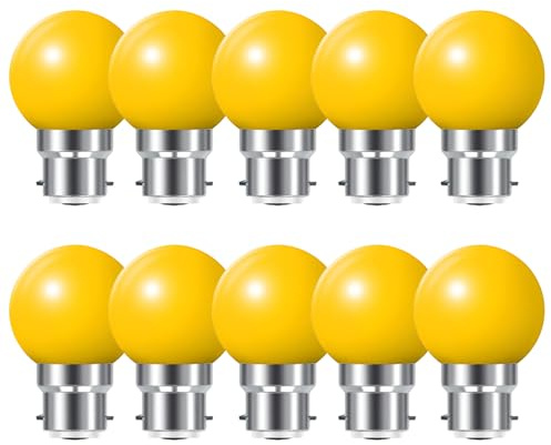 HUAMu B22 Bayonet led Bulbs, 2W LED Coloured Light Bulb Mini Globe Golfball Bulbs for Outdoor Patio Garden Party Christmas, Yellow, Pack of 10