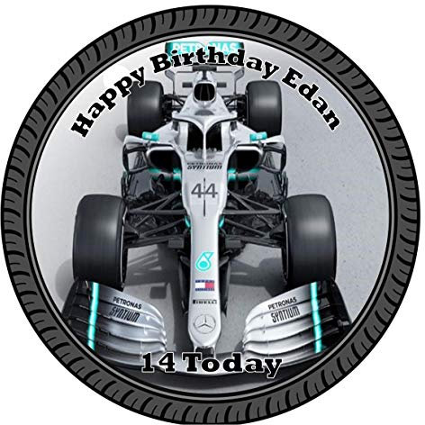 F1 Grey Formula One Round Circle Cake Edible Icing or Wafer Topper 7.5 inch Personalised (Wafer)