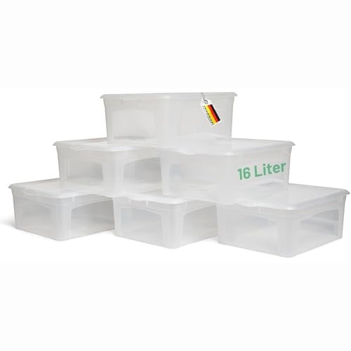 Novaliv 6x Aufbewahrungsboxen mit Deckel 16L transparente Boxen stapelbare Nestbar Storage boxes mit Clipverschluss Kunststoff BPA-frei 41x34x17 cm