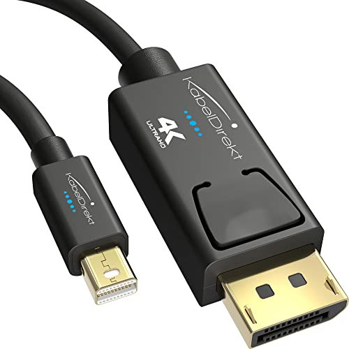 KabelDirekt – Câble 4K Mini DisplayPort vers DisplayPort (Mini-DP vers DP) – 1m – avec blindage spécial A.I.S. dans le connecteur, Thunderbolt 1 & 2 pour PC, Laptop & Mac