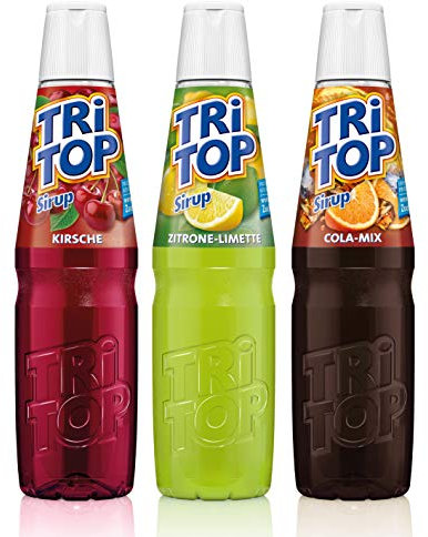 TRi TOP Getränkesirup 3er Set | Orange-Cola-Mix, Zitrone-Limette, Kirsche | 3x600ml [5Liter Erfrischungsgetränk pro Flasche]