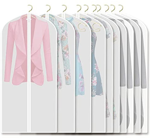 STARVAST 10 Pcs Housses de Vêtements avec Zip, Anti-Poussière Anti-Mites, Housses de Protection pour Vêtements Transparent Lavable pour Robe Longue/Chemise Costumes/Manteaux (60 x 140cm)- Blanc