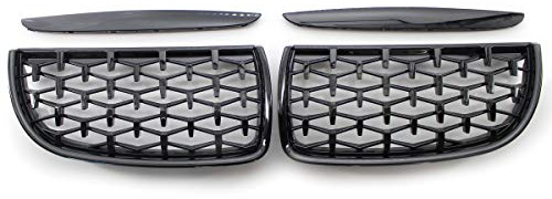 GSRECY 1 Paar vordere Motorhauben-Nieren-Kühlergrill für 2005–2008 E90 E91 325i 328i Limousine Kombi 4-Türer (Diamant-Hochglanz Schwarz)