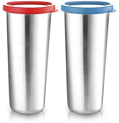 Signoraware Edelstahl-Trinkbecher, 425 ml, wiederverwendbar, Reisebecher mit auslaufsicherem Deckel, To-Go-Trinkbecher für Saft, Smoothie, Eiskaffee, Milchshake, kalte Getränke und Snacks, 2 Stück