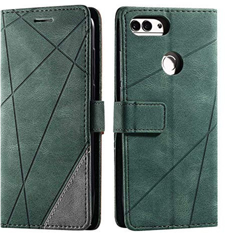 SONWO Case for Huawei Enjoy 7S / Huawei P Smart Case, Premium Leather Flip Wallet Case Magnetic Closure Card Slots Kickstand Phone Case for Huawei Enjoy 7S / Huawei P Smart, Green