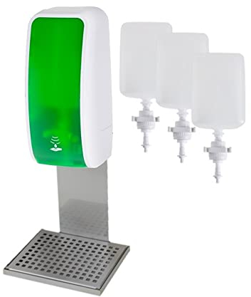 Blanc HYGIENIC Desinfektionsspender Cosmos – Spender mit Sensor, Tischständer und 3 x 1 Liter Desinfektionsmittel, ergiebige Händedesinfektion für ca. 3000 Anwendungen, Grün und Weiß