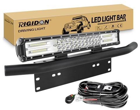 RIGIDON Led lichtleiste mit 12V kabelbaum und kfz kennzeichenhalterung, Dreireihige 18 Zoll 45cm 252W offroad beleuchtung für SUV Offroad Offroad, LKW, Fahrzeuge, 6000K Weiß led nebelscheinwerfer