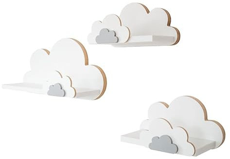 MOLILAND 3er Set Wandregal Kinderzimmer Weiß | Babyzimmer Wolkenregal für Bücher, Spielzeug, Dekoration | Regal Wolke aus Holz | Skandinavischen Stil | Schweberegal Wanddeko FISIA- Elegance