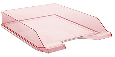 DONAU Briefablage Standard Transparent Rot/ 6 Stück - A4 / Briefkorb Moderne und Stapelbare Ablage/Transparent-Glasklar/Schreibtischablage/Polystyrol, 7470001PL-04