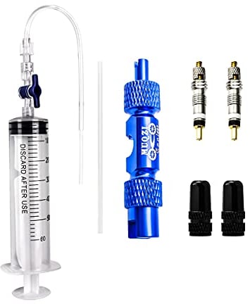 MUQZI Schlauchloses Dichtungsspritzen-Set, Tubeless Reifendichtmittel Spritze Sealant Injector Fahrrad Spritze und Rennrad Presta Valve Core Removal Tool für MTB Fahrradreparatur Tire 60 ml