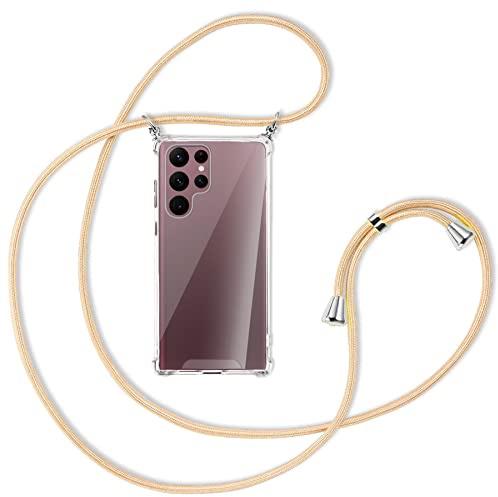 mtb more energy® Handykette kompatibel mit Samsung Galaxy S22 Ultra 5G (SM-S908, 6.8'') - Shiny Gold - Befestigung Oben - Smartphone Hülle zum Umhängen - Full TPU Case