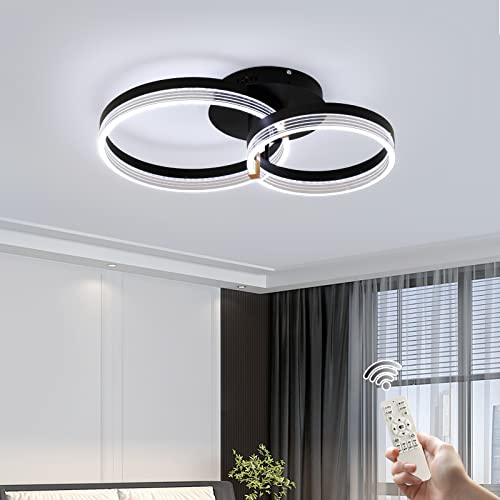Becailyer Moderne LED Deckenleuchte Dimmbar Fernbedienung, 2 Ringe Deckenleuchte 32W Acryl Unterputz Deckenleuchte für Wohnzimmer Schlafzimmer Küche Esszimmer Korridor Balkon, Schwarz
