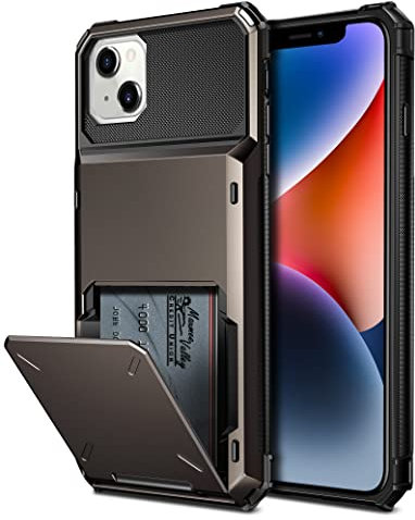 Coolden for iPhone 14 Case with Card Holder iPhone 14 Wallet Case 4 Card Pocket Armor Shockproof Case Heavy Duty Hard Back TPU Bumper Flip Protective Case Cover for iPhone 14 Phone Case (Gun Color)
