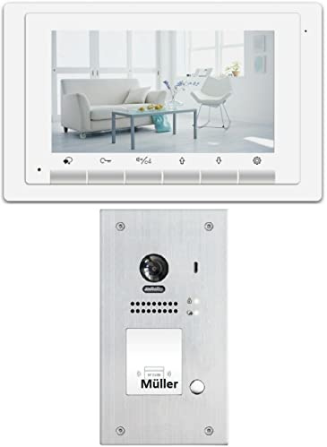 Eurosklep Video Türsprechanlage 1 Familienhaus Video Türklingel RFID 2 Draht Videoklingel Weitwinkel Kamera, Videogegensprechanlage DT17; DT607F/ID Unterputz white (1 Monitor)