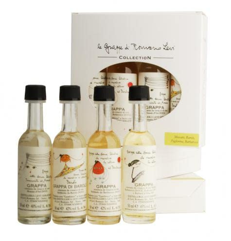Grappa Miniaturflaschen 4 Flaschen x 50 ml - im 4er Set - Spirituosen aus Italien von Pisoni - Probiergröße - Mitbringsel