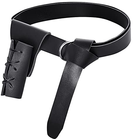 jerbro 2 Stück Mittelalterlicher Kunstledergürtel + Leder Schwert Holster Renaissance-Rittergürtel Wikinger-Drachenmuster Kostümzubehör für Halloween Cosplay Ritter Pirate Kostüm (Schwarz)