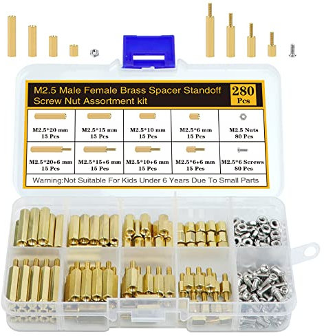 Csdtylh 280Pcs M2.5 Motherboard Standoffs&Screws&Nuts Kit, Hex Male-Female Brass Spacer Standoffs, Laptop Screws for DIY Computer Build, Electronic Projects, Raspberry Pi, Circuit Board etc.
