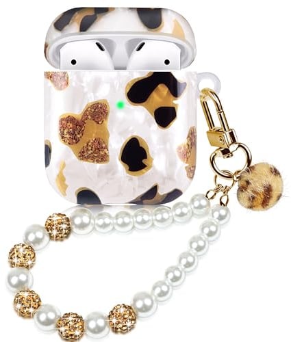 Kompatibel mit AirPods Hülle Airpods 2 hülle Apple Airpods 2 & 1 Schutzhülle für Mädchen Frau [LED an der Frontseite Sichtbar] Leopard