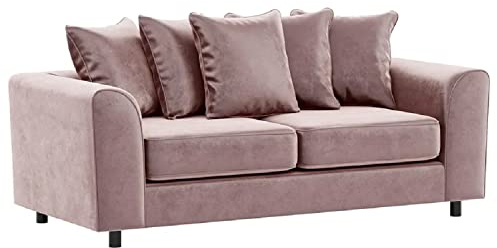 Furnishings For Less UK Brooklyn Pink 3 Seater Sofa Plush Velvet Full Foam seating Scatter Back (Pink, 3 Seater)